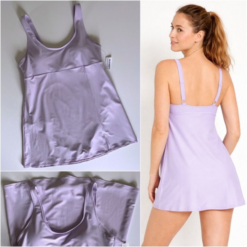 NWT Old Navy Lilac Swim Dress One Piece L‎ Modest Skirt Bathing Suit Lavender